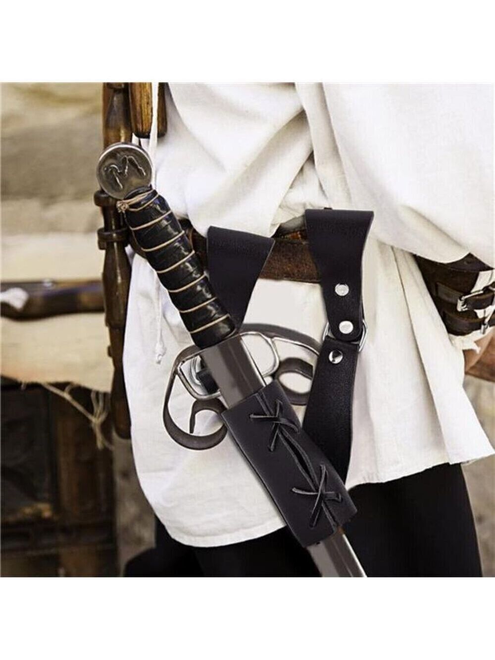 Renaissance Leather Sword Holster Sheath Belt Frog Holder Dagger Knight Pirate